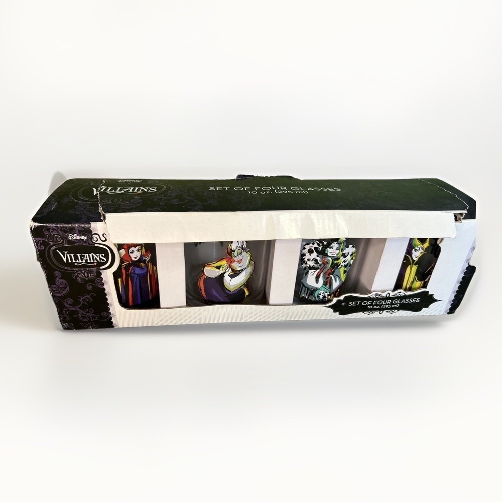 Disney Villains Glasses‎ 4 Cup Set 10oz Cups Evil Queen Cruella Old Fashioned